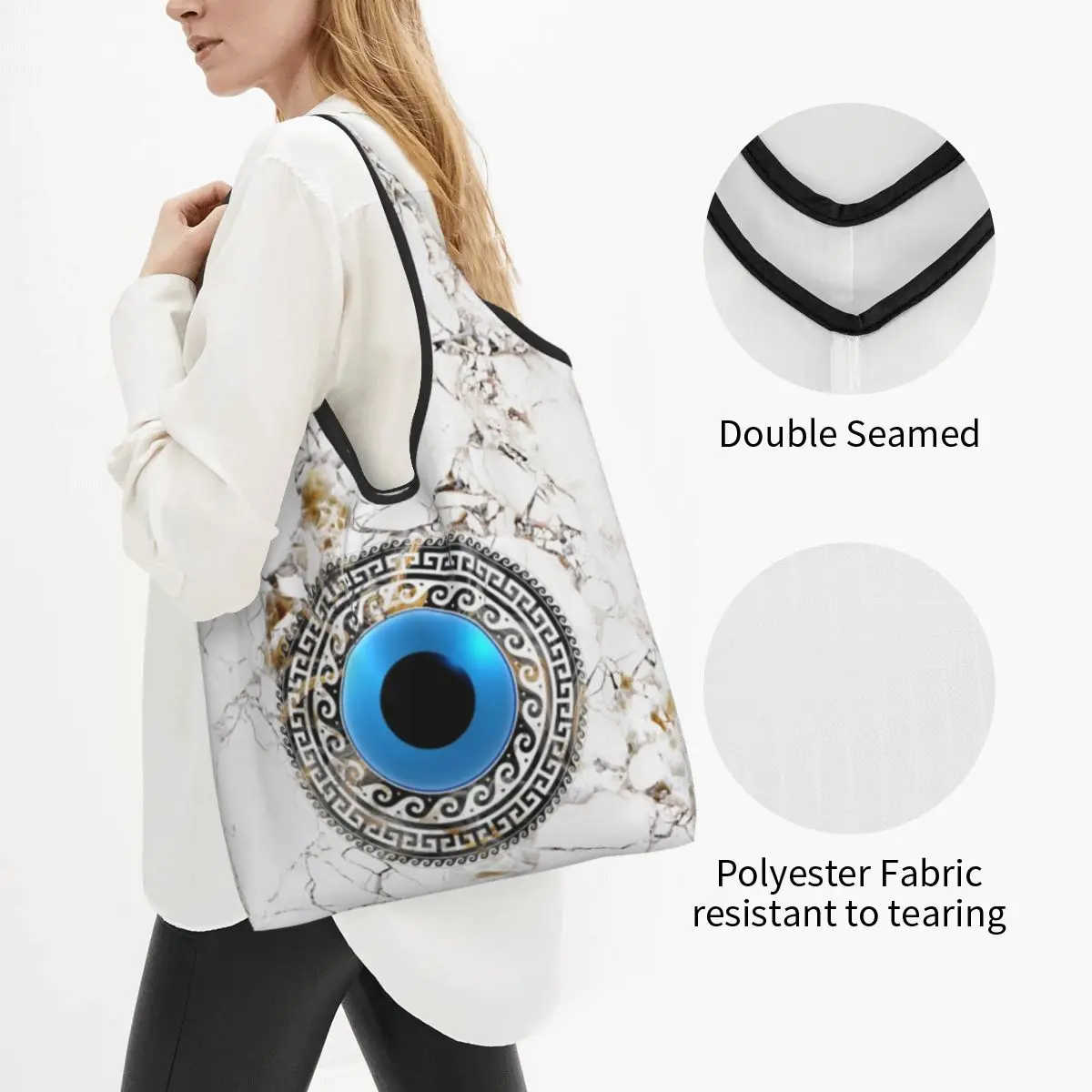 Evil Eye Grocery Shopping Bags Cute Shopper Tote Shoulder Bag Large Capacity Portable Amulet Turkish Handbag