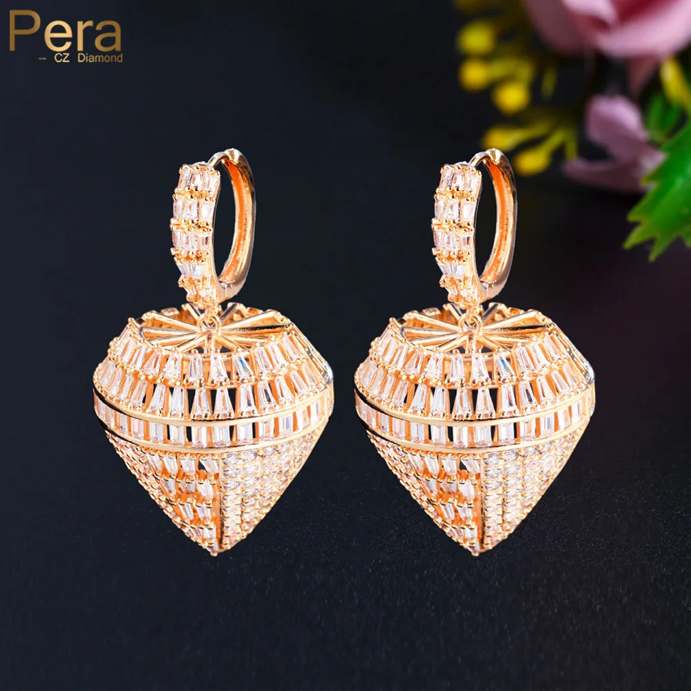 Pera Magische Große Hohle Geometrische Form Tropfenförmige CZ Zirkon Ohrringe in Goldfarbe für Hochzeit, Verlobung und Partys für Bräute E903