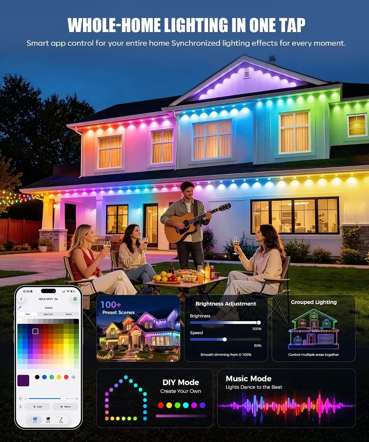 Permanent Outdoor Lights 100FT, RGB+IC Smart Outdoor Lights for House, App & Voice Control, Waterproof Outdoor Eave Lights