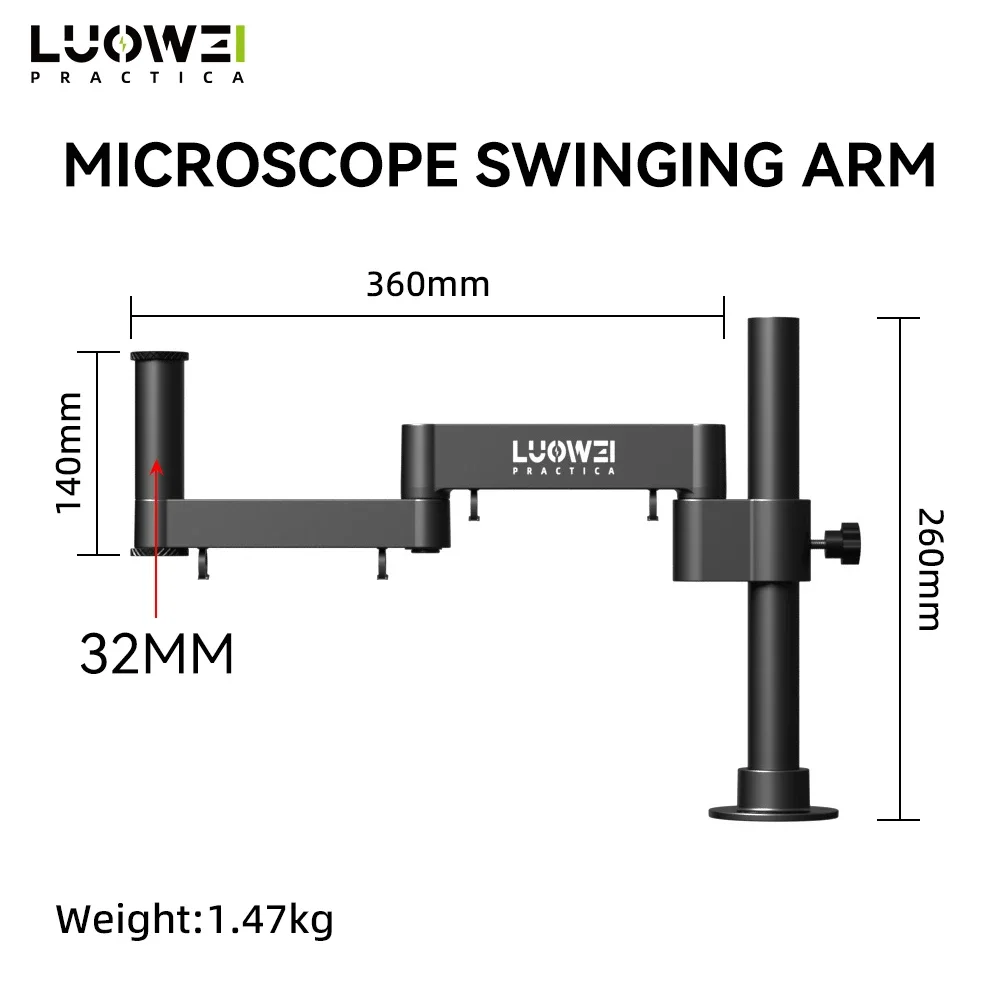 LUOWEI LW-017 Microscope Swing Arm 360 ° Rotating Universal Adjustable Metal Bracket Aluminum Alloy Telescopic Folding Column