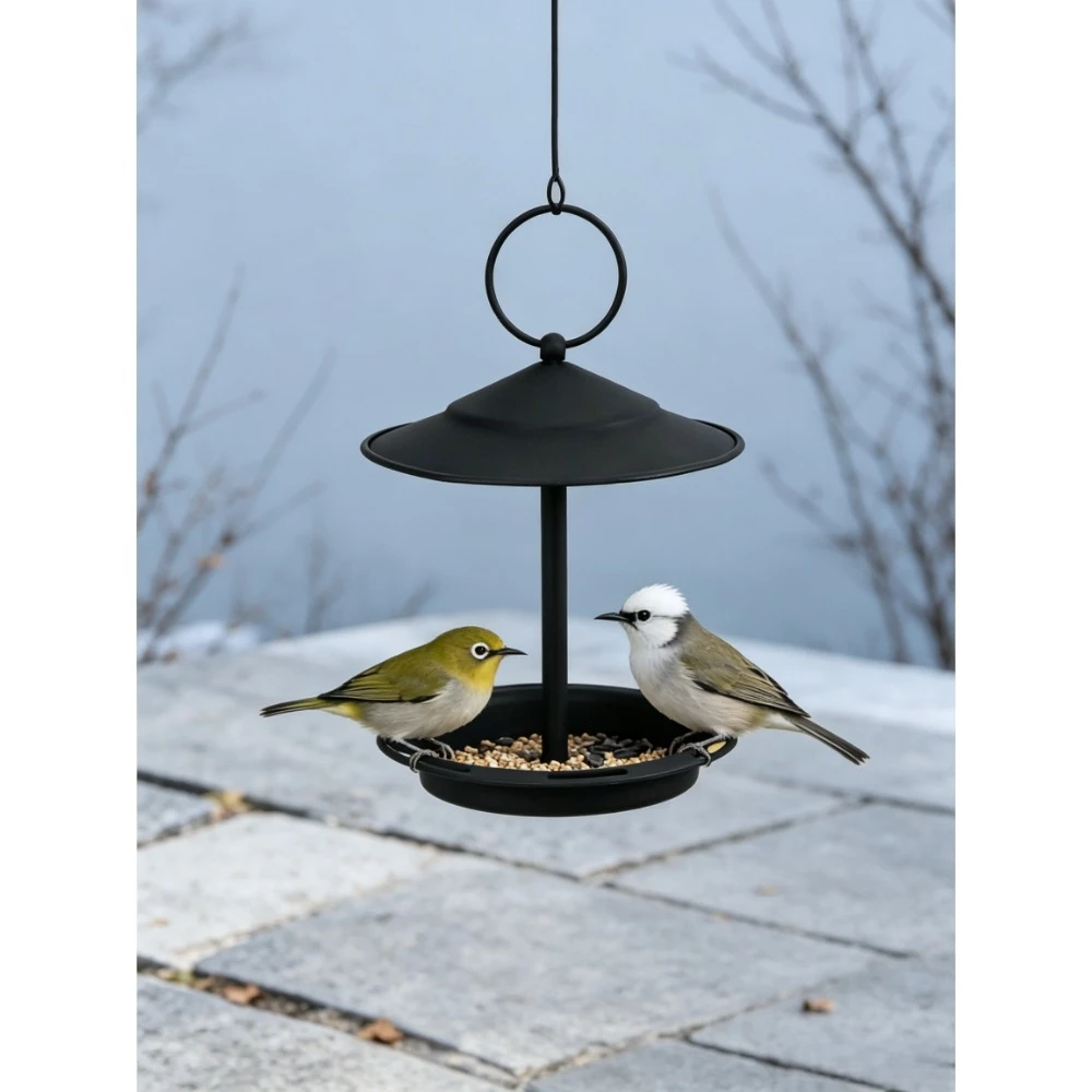 4 Season Hanging Bird Feeder with Water Tray No Assembly Garden Bird Feeder Heavy Duty Iron Bird Bath Outdoor Yard Decoration