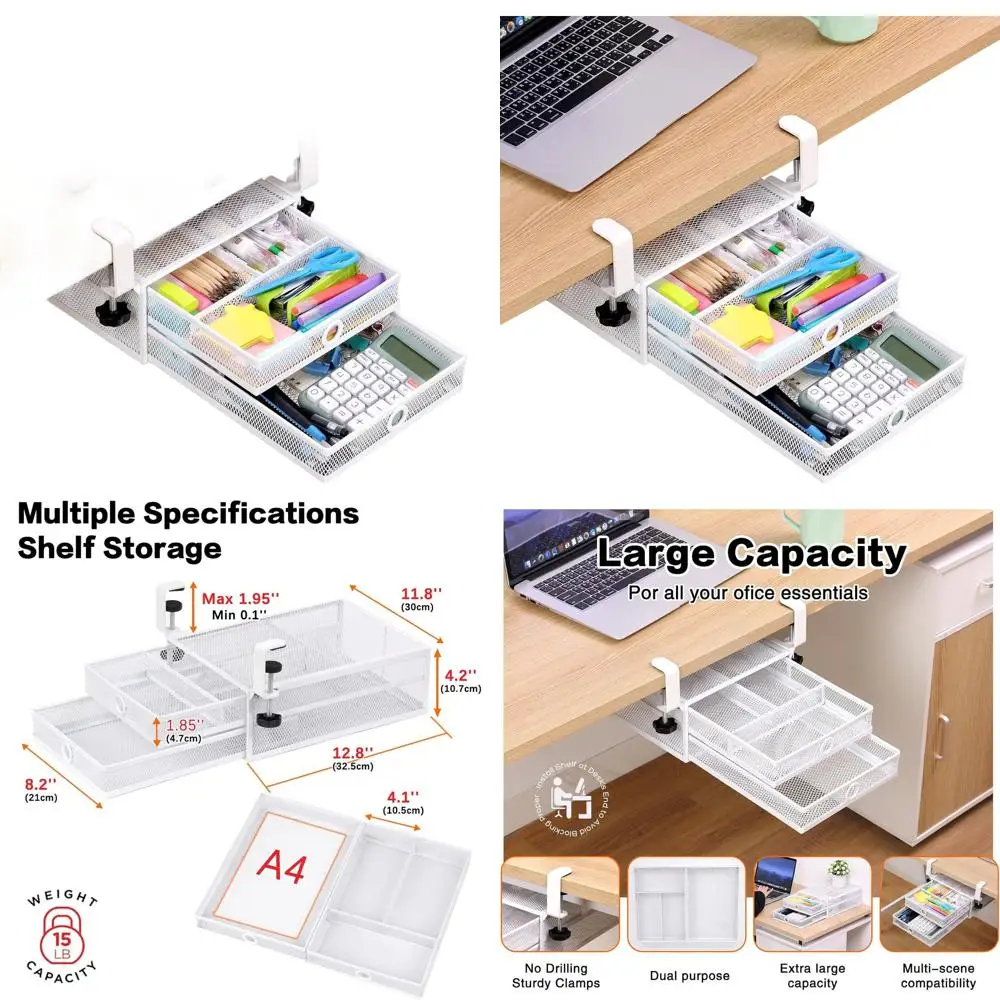 

Органайзер Desktop Mesh: 2-уровневый, выдвижной лоток, без сверления, нержавеющий металл, большая емкость для хранения.