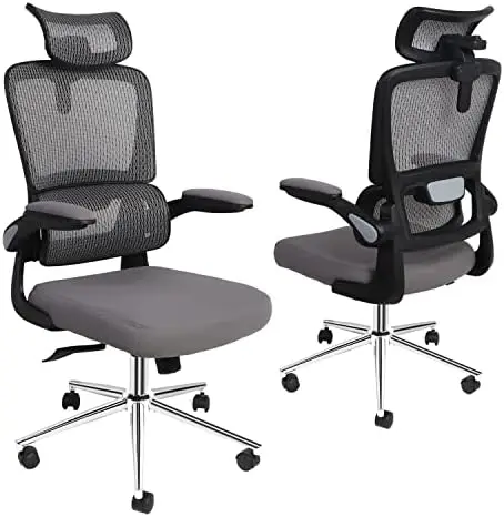 

Mesh Ergonomic Office Chair with Flip Up Arms, High Back Desk Chair-High Adjustable Headrest, Tilt , Lumbar Support Swivel Compu