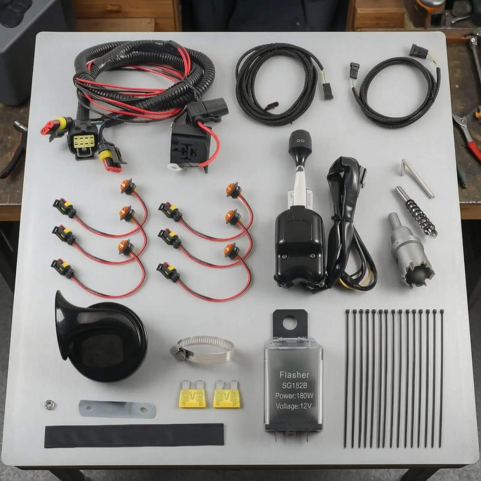12V Turn Signal Light Assembly Kit with Keyed Connectors for Utility Vehicle Steering Column Diameter
