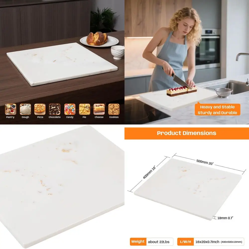 

Large 16x20 Inch Marble Pastry Board with Anti-Slip Base for Baking, Cheese, Charcuterie, Chocolate