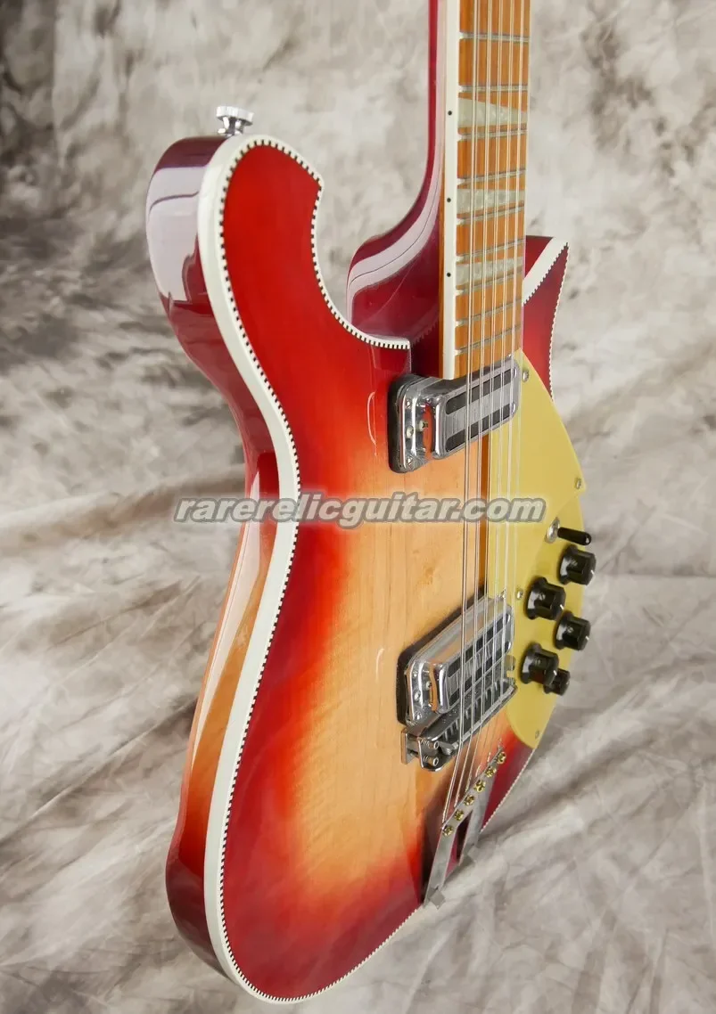 Upgraded Trapeze Tailpiece 660 12 Strings Cherry Sunburst Fire Glo Electric Guitar Gold Pickguard Checkered Body Binding