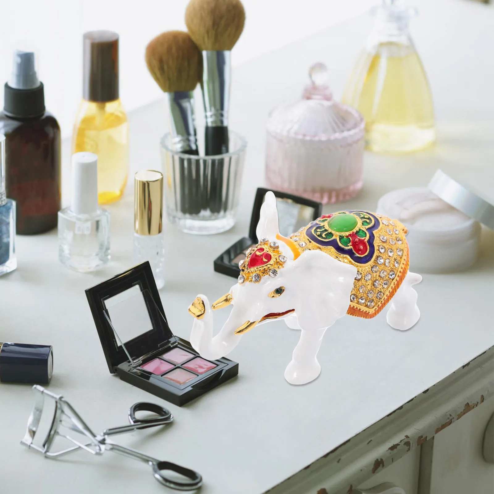 

Шкатулка для украшений ручной росписи с эмалью в виде слона, на петлях, мини-органайзер для колец и ожерелий, декоративная фигурка животного