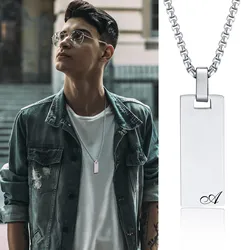 Vnox Free Customize Initial Necklaces for Men Women, Black Stainless Steel Geometric Rectangle Pendant with Box Chain, Name Gift