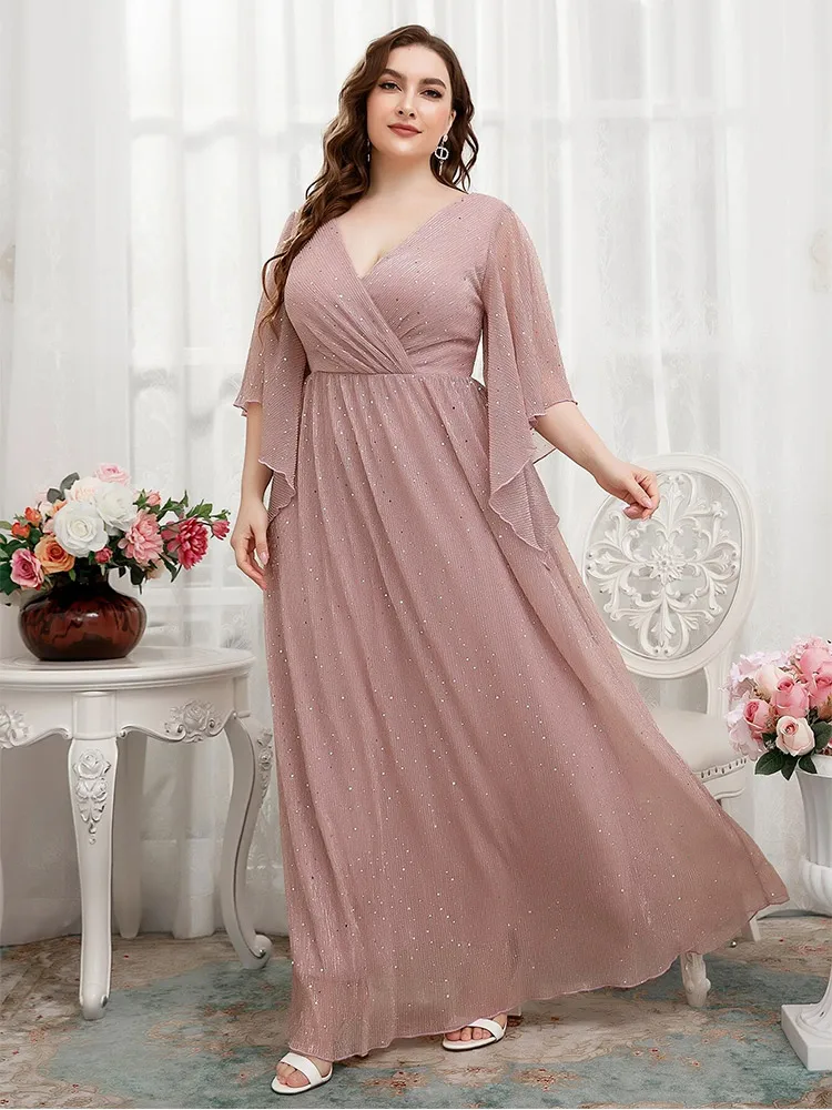 Vestido de noche con cuello en V para mujer, vestido de noche con lunares coloridos, hasta el suelo, talla grande, 4xl, 5xl