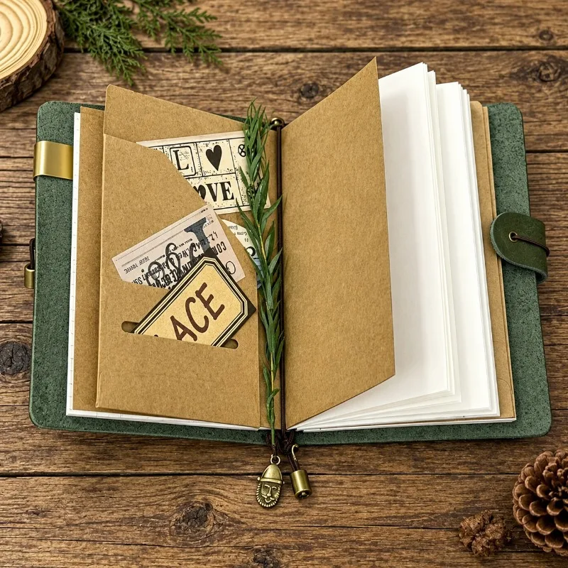 A7 A6 Pueblo Forest Green Frosted Leather Traveler Notebook Vintage TN Pocket Journal Blank Diary Memo Book Custom Engraving - view 2