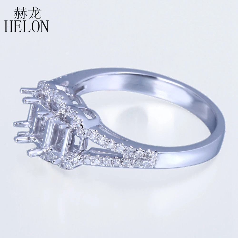 HELON Square 5x3mm & 4.5x2.5mm Solid 10k 14k White Gold Natural Diamonds Semi Mount Engagement Ring Women Fine Jewelry Gift