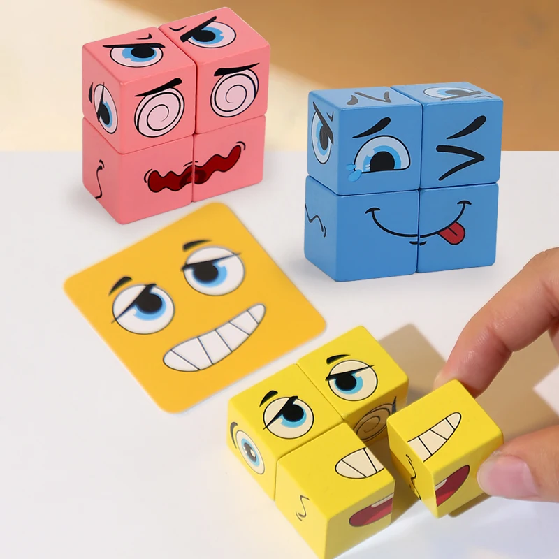 80 Stuks Kaarten Gezicht Verandering Uitdrukking Puzzel Voor Kind Bouwstenen Montessori Kubus Tafelspel Vroeg Educatief Speelgoed Kinderen Cadeau
