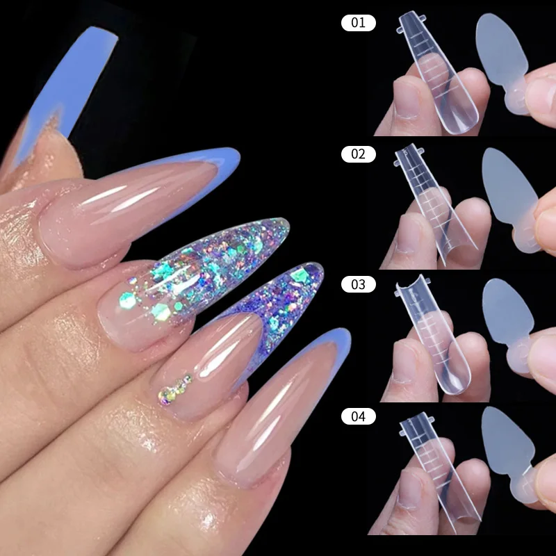 12pcs Dual Nail Forms False Tips For Gel Extension Quick Building French Nails Mold Soft Silicone Pads Manicure Tools