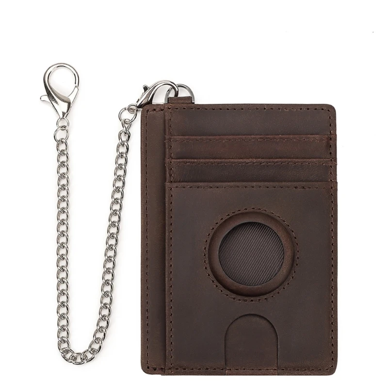 Comfortable Men Leather Holder Stylish Men Leather Card Holder Leather Sleeve Money Purse for AirTags Item Tracking