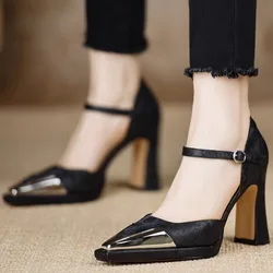 Square Toe High Heels Women Shoes Elegant Chunky Party 2024 Autumn Shoes Designer Buckle Pumps Walking Fashion Femme Chaussures