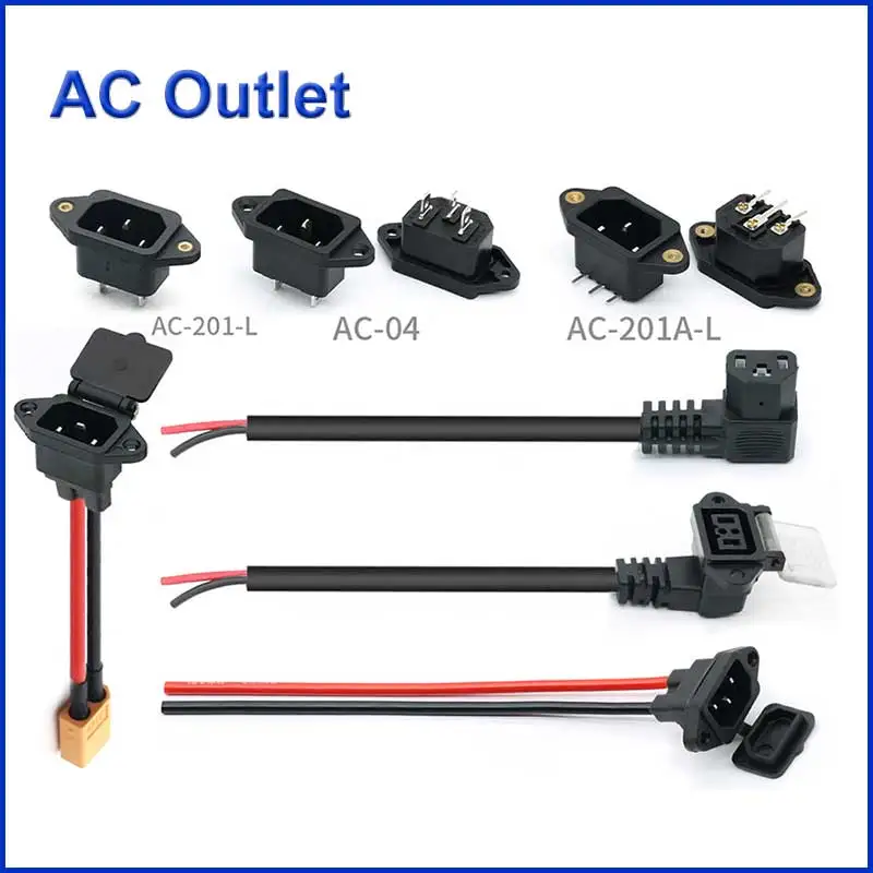 AC Power Socket Plug E-bike Electric Vehicle Pin Elbow Charging Cable AC-04 Male and Female Lithium Battery Connector Adapter