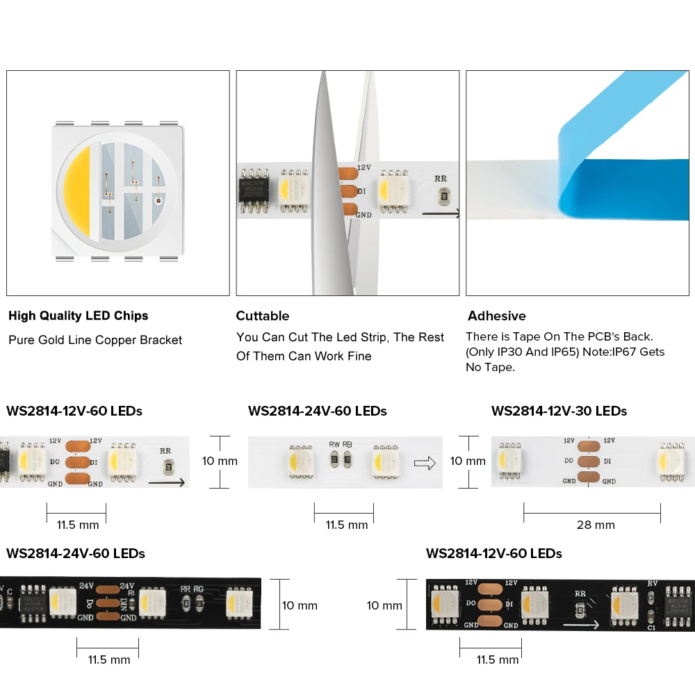 WS2814 DC12V 24V Led Strip Licht 4 In 1 Soortgelijke SK6812 Rgbw Pixels Adresseerbare WS2811 Rgbww Rgbcw 5050 3 pin Led Verlichting IP30 67