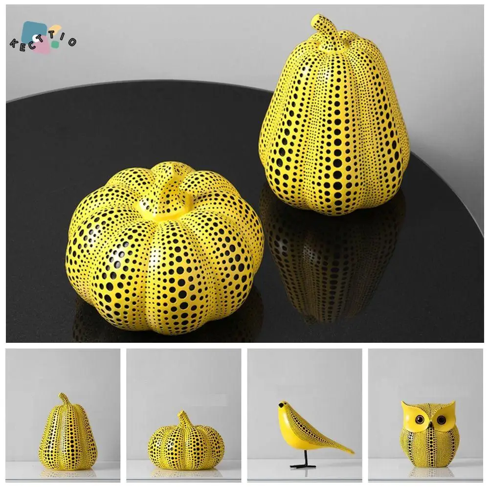 

Nordic Style Resin Wave Point Pumpk Statue Realistic Handmade Dot Animal Figurine Funny Cute Owl Statue Desktop Decor