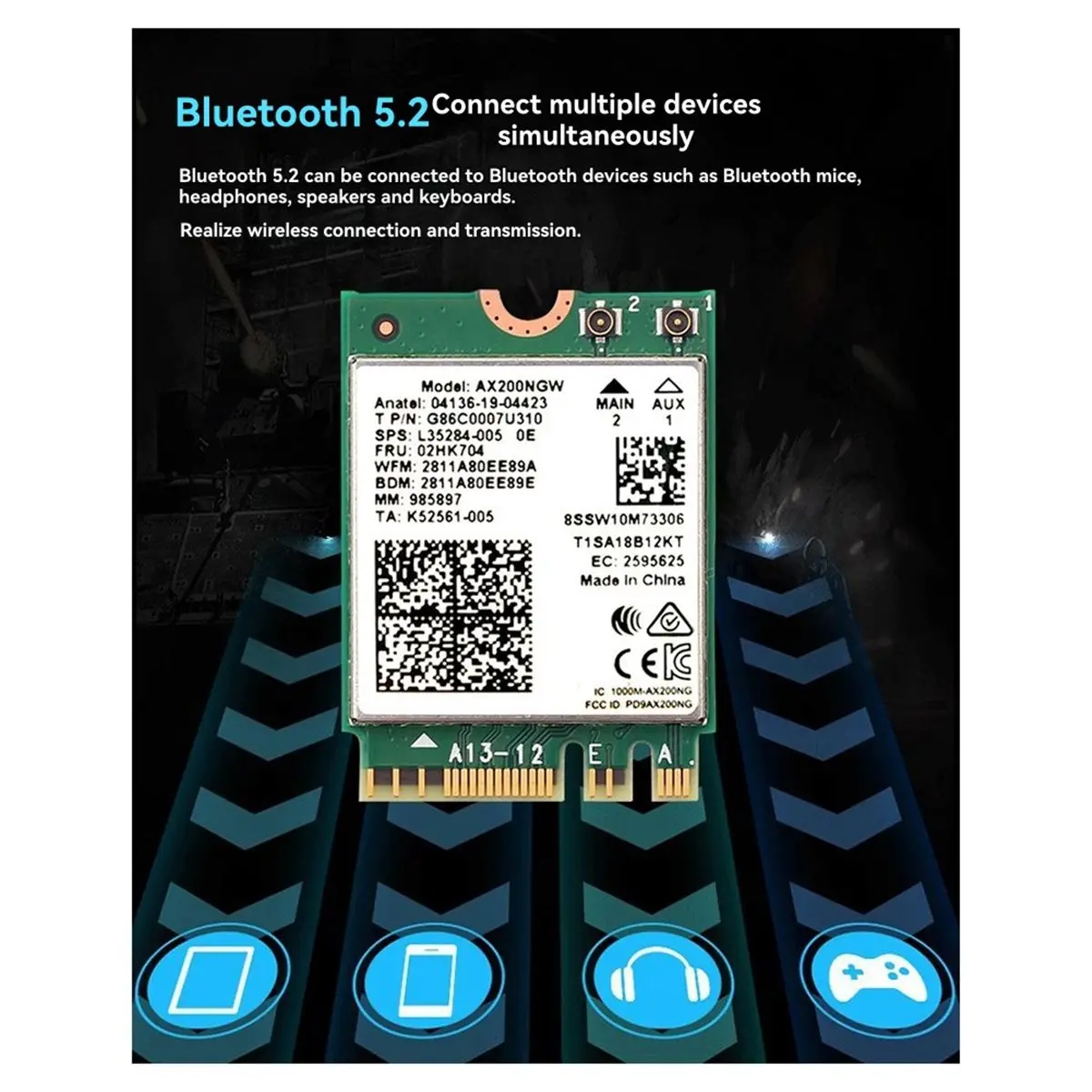 AX200 AX200NGW Netzwerkkarte M.2 NGFF 2,4 GHz/5 G WI-FI 6 2974 Mbit/s WLAN-Karte 802.11Ax Bluetooth 5.2 WLAN-Adapter