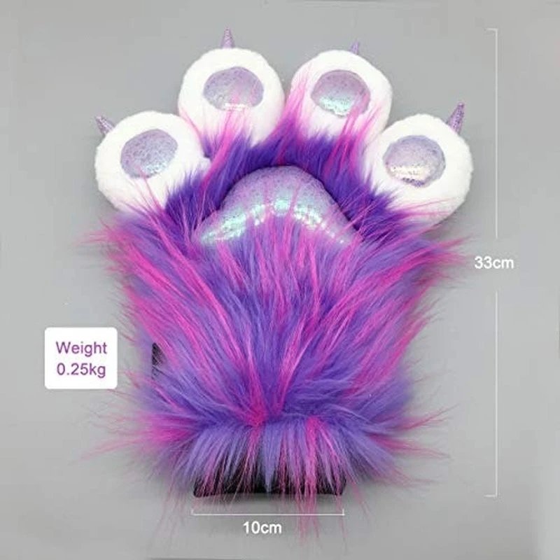 Fursuit Paws Furry Partial Cosplay Fluffy Claw Purplish Pink Gloves Costume Lion Bear Props for Kids Adults