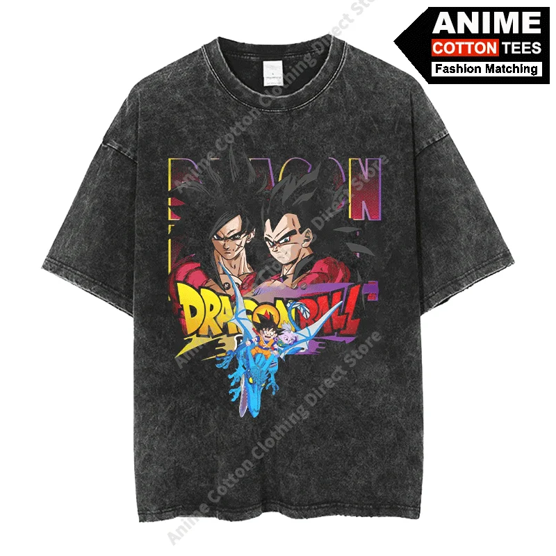 

Футболка из стираного хлопка свободного кроя с принтом Dragon Ball: Супер Сайян КаКарото Гоку и Вегета, короткий рукав