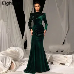 Eightale Velvet Evening Dress for Wedding Party High Neck Sequin Long Sleeves Mermaid Dubai Arabic Formal Customized Prom Gowns