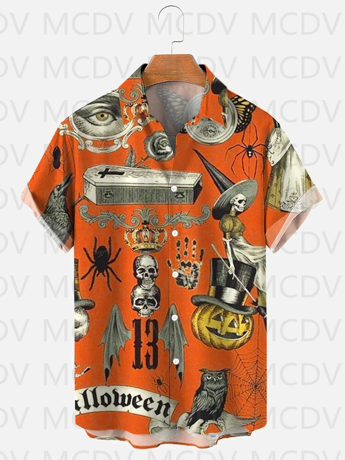 قميص مطبوع عليه جمجمة زنبق كلاسيكي للرجال والنساء ، جيب بزر البولينج ، مقاس كبير ، Royaura #4