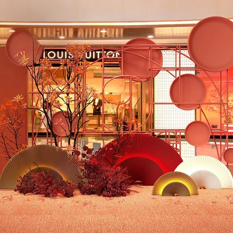 

New Chinese paper fan decoration floor ornament living room window shooting props engagement wedding background arrangement