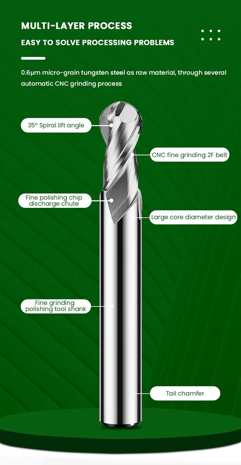 Fräser HRC50 Kugelkopflegierung 2 Klingen Wolframstahlwerkzeuge für Aluminium CNC SHAZAM Großhandel Holzbearbeitung für Holzfräser – Detail 6