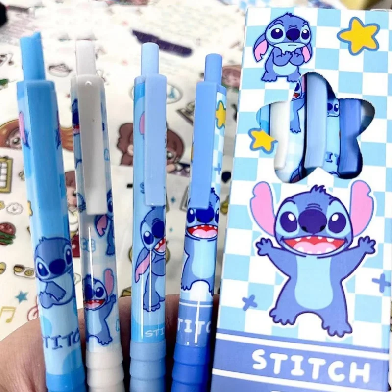 4pcs/box Kawaii Disney Stitch Press Gel Pens For Writing Cartoon 0.5mm Black Ink Neutral Pen Office School Supplies