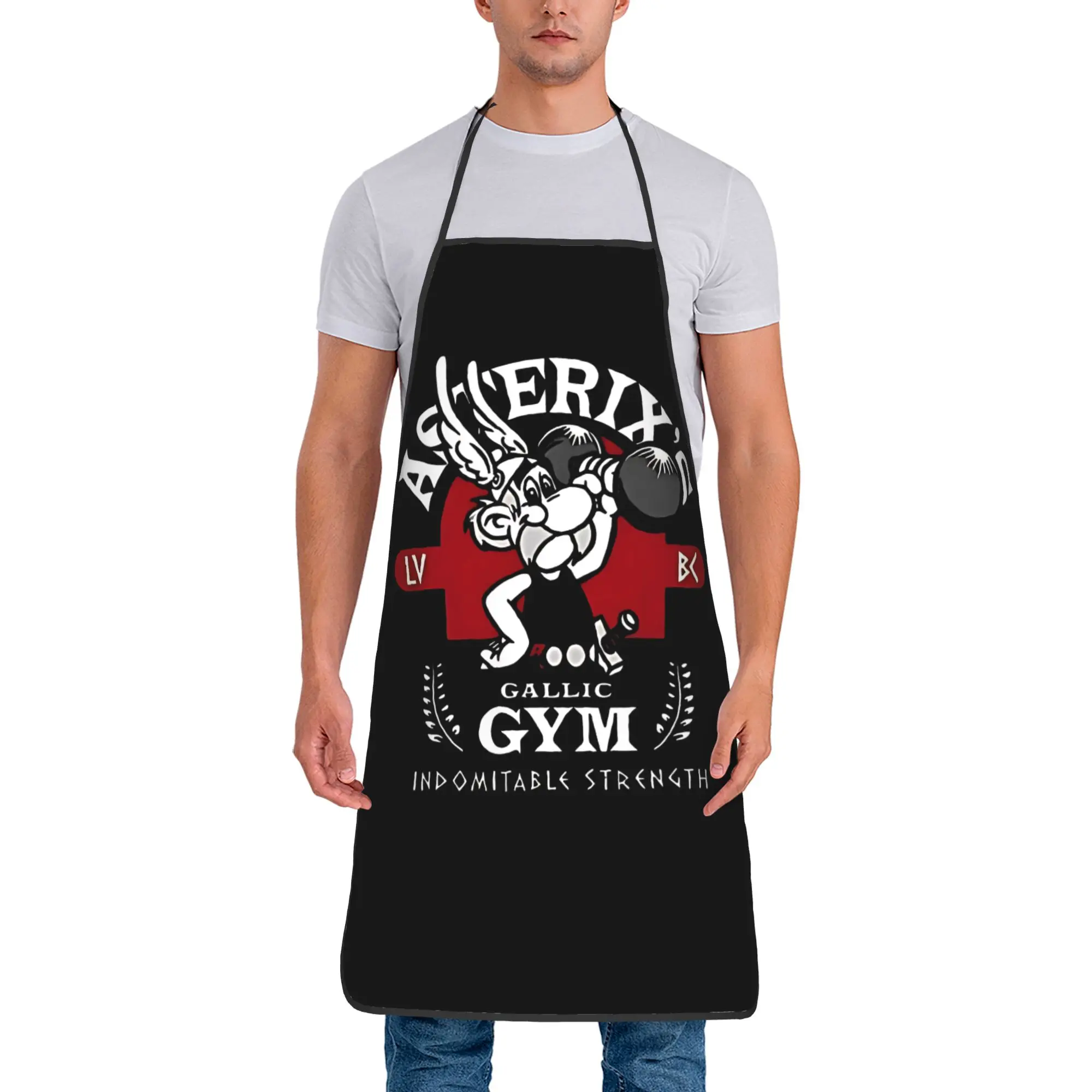 

Asterixes Gallic GYM Obelixes Bib Apron Women Men Polyester Indomitable Strength Cooking Adult Waterproof Thin Pinafore Baking