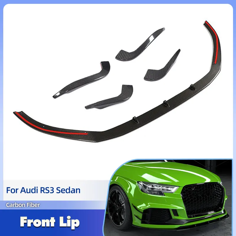 

Car Front Bumper Lip With Canards Carbon Fiber for Audi RS3 Sedan 2017-2019 Racing Front Lip Chin Apron Fins Spoiler Body Kits