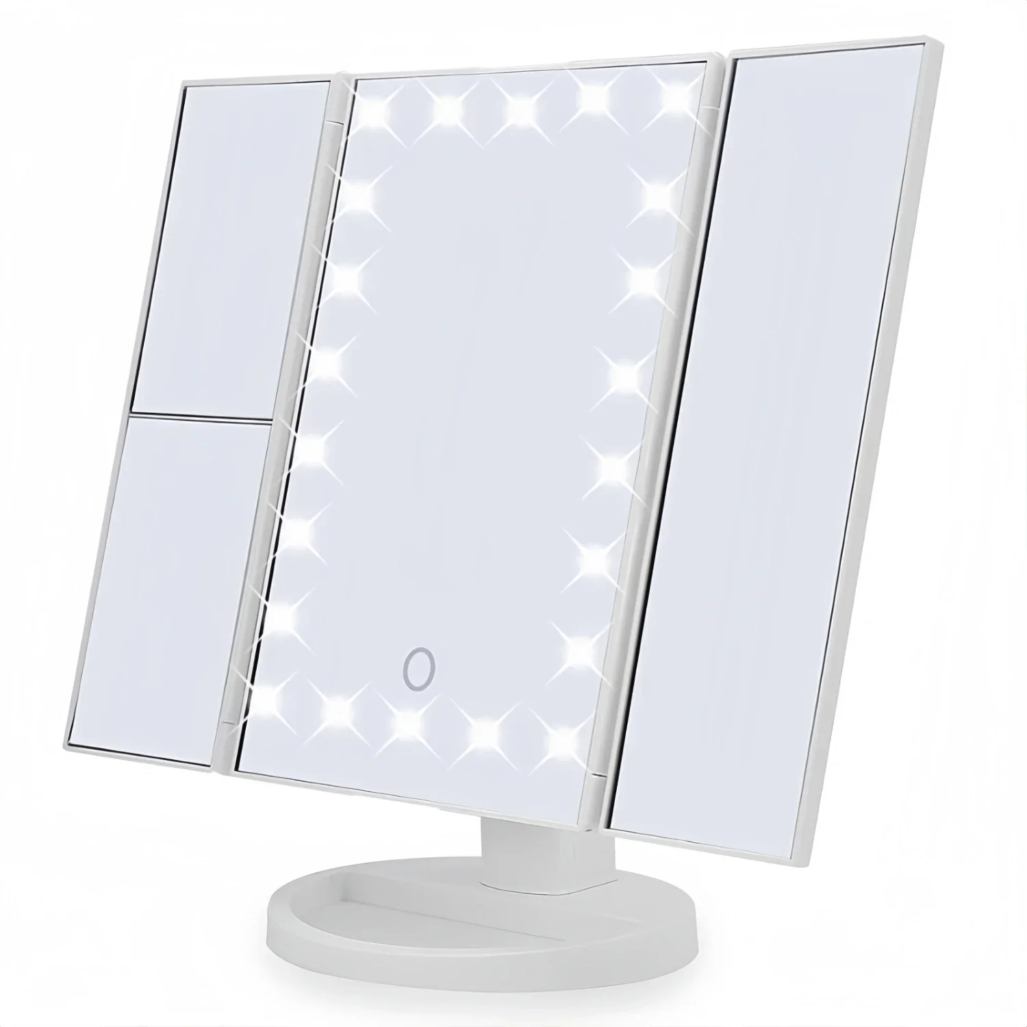 Espejo de maquillaje LED plegable portátil de tres lados con atenuación, espejo de aumento 2X 3X para mesa de maquillaje, inodoro y sobre la marcha, hermoso