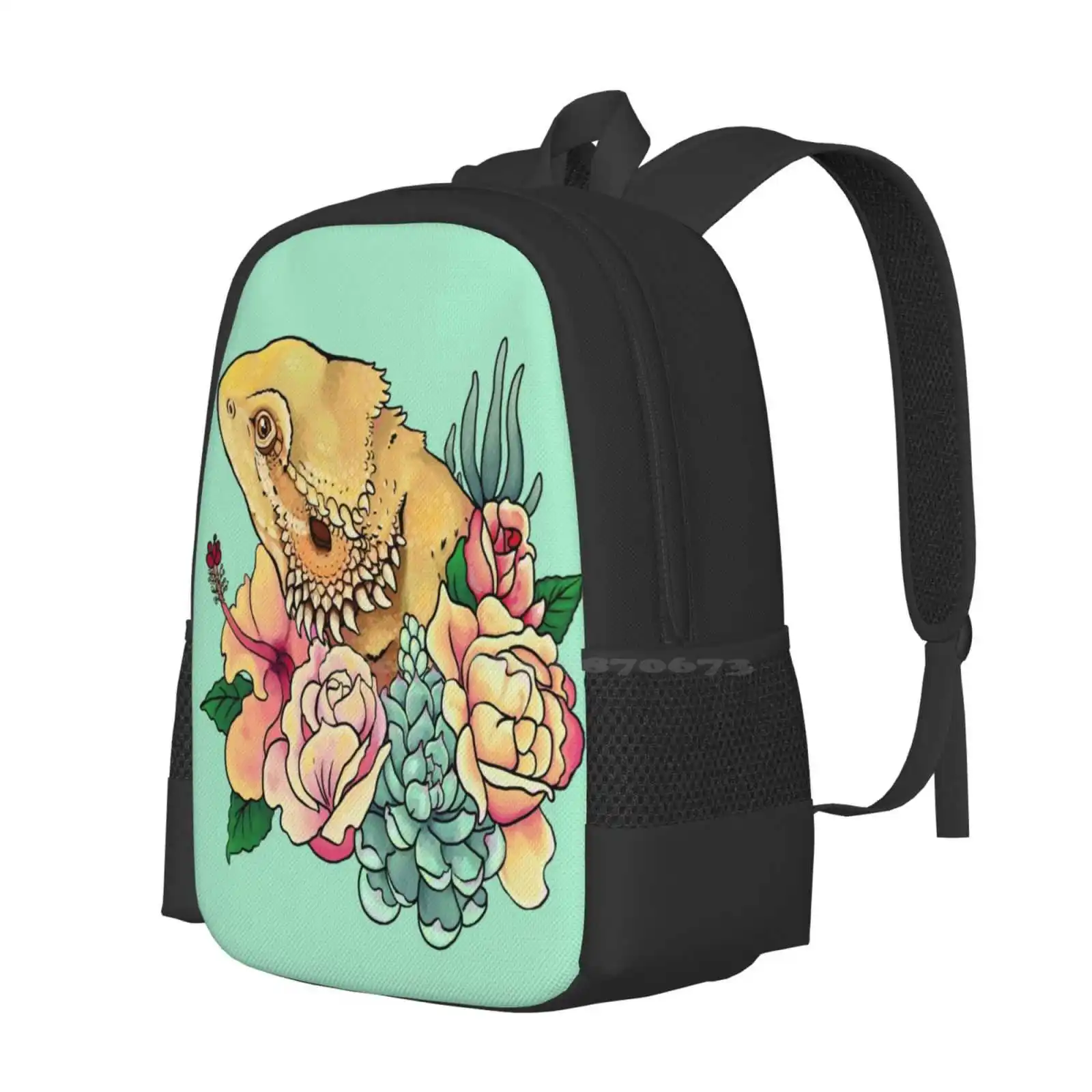 Pastel Bearded Dragon Hot Sale Backpack Fashion Bags Flowers Floral Botanical Beardie Bearded Dragon Reptile Lizard Rose