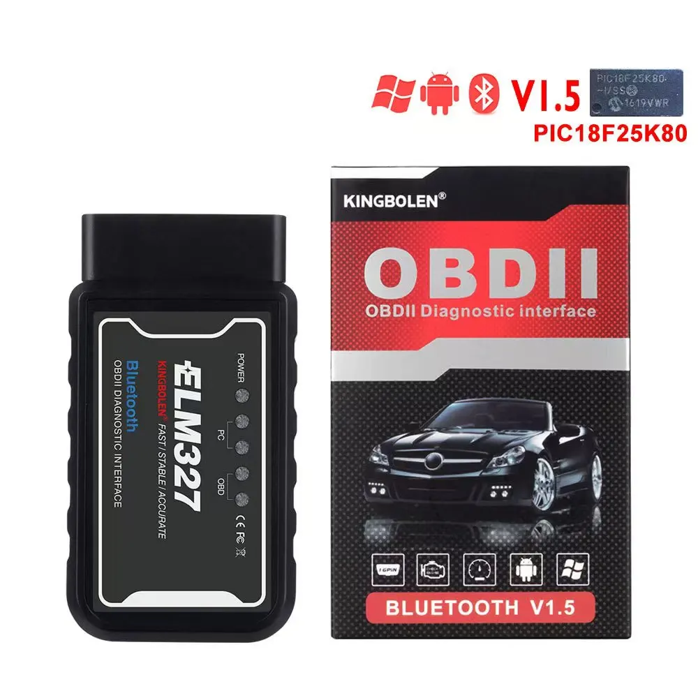

Автоматический диагностический сканер ELM327 V1.5 PIC25K80 Bluetooth OBD2 для системы Android