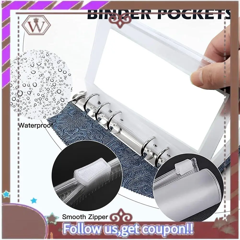 ABBG-Carpeta de presupuesto con sobres con cremallera,Sobre de efectivo para ahorrar dinero con 8 bolsillos transparentes,Carpeta de 6 anillas con 2 etiquetas adhesivas