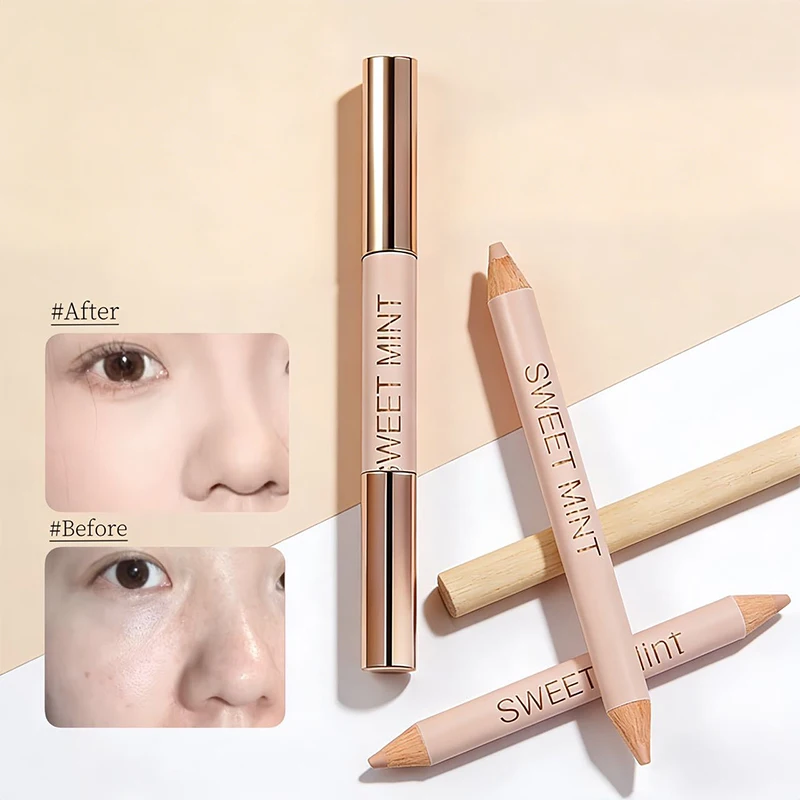 Dual-ended Concealer Pen, 2 Colors Cream Concealer Pencil, Cover Dark Circles Acne Marks Tear Trough, Brightening Contour Makeup