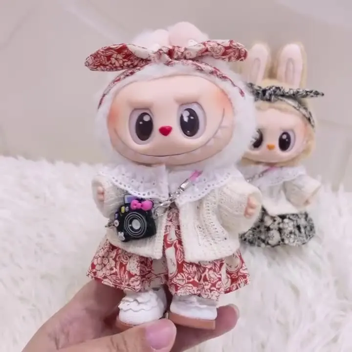 Labubu Doll Clothes Butterfly Knot Floral Set 17cm Plush Doll Clothes Replacement Labubu I II Idol Doll Sitting Party