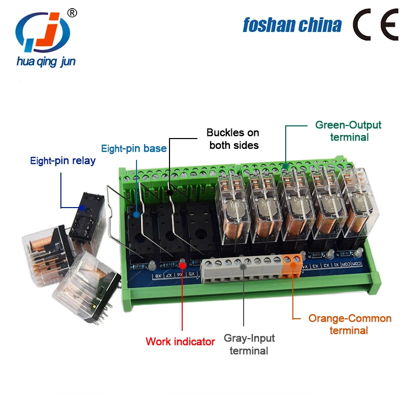 Hubug astics ingjun 8-Channel DPDT cite Tech 24VDC G2R-2 5A 2NO 2NC Relais Isolation Conseil pour PLC