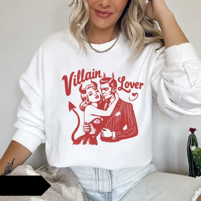 Amante do vilão moletom gráfico hoodies outono inverno retro feminino polver vintage camisa de manga longa amante do livro roupas femininas