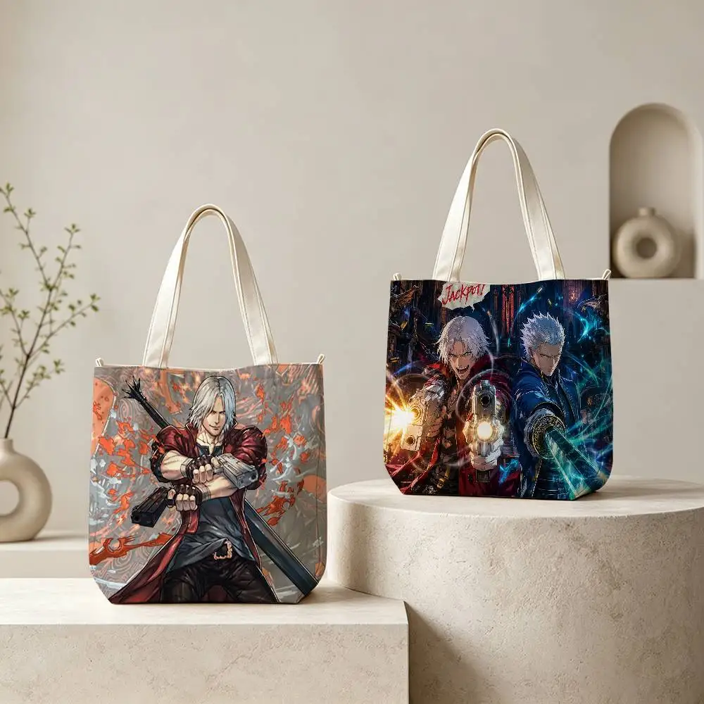 Devil May Cry DMC Nero Cool Tote Bag for Women Reusable Shopping Tote Bag Zippered Shoulder Bags Print