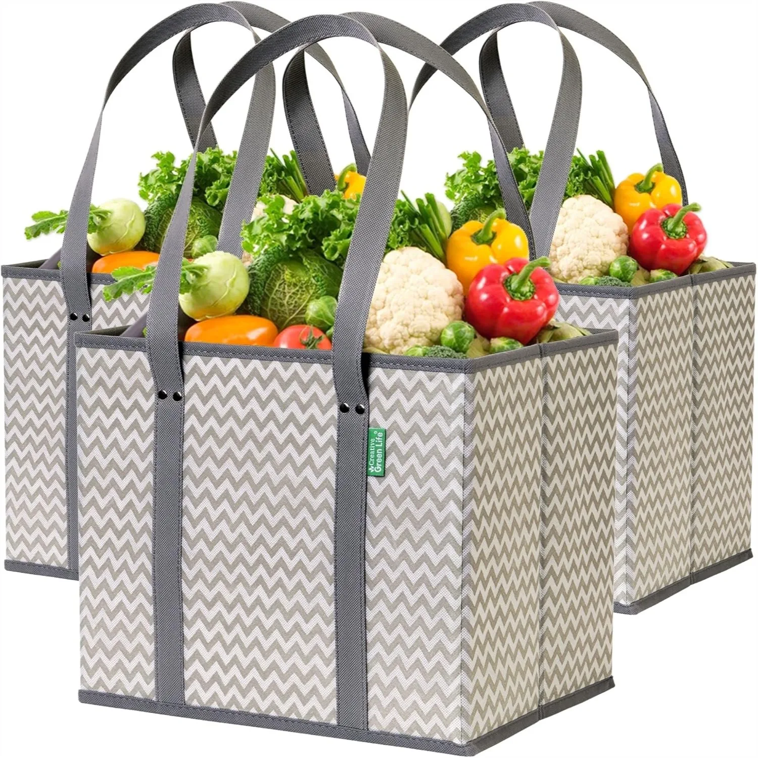 

Reusable Grocery Bags (3 Pack) – Heavy Duty Shopping Totes with Box Shape to Stand Up & Stay Open