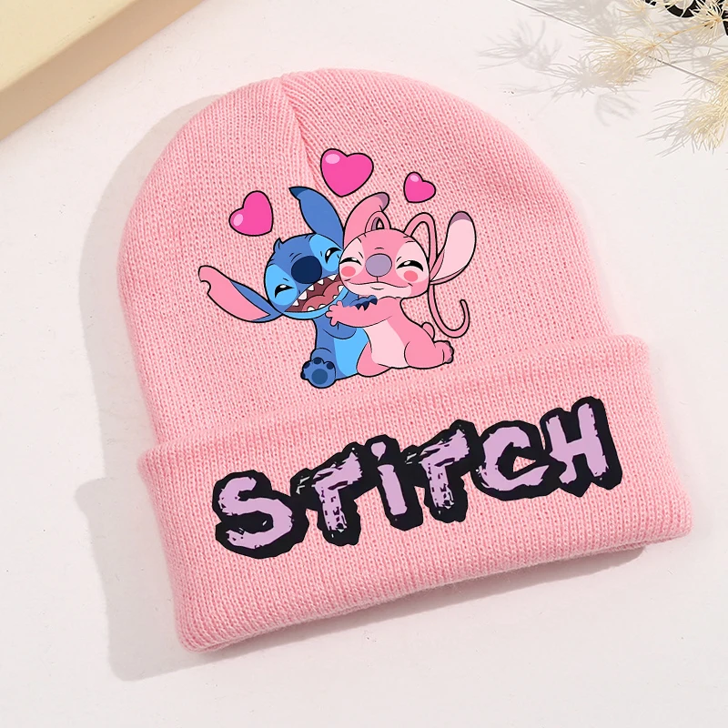 New Stitch Disney Baby Hat Knitted Hats Kawaii Cartoon Printed Cap Cute Girls Warm Beanie Cap Autumn Winter Children Clothing