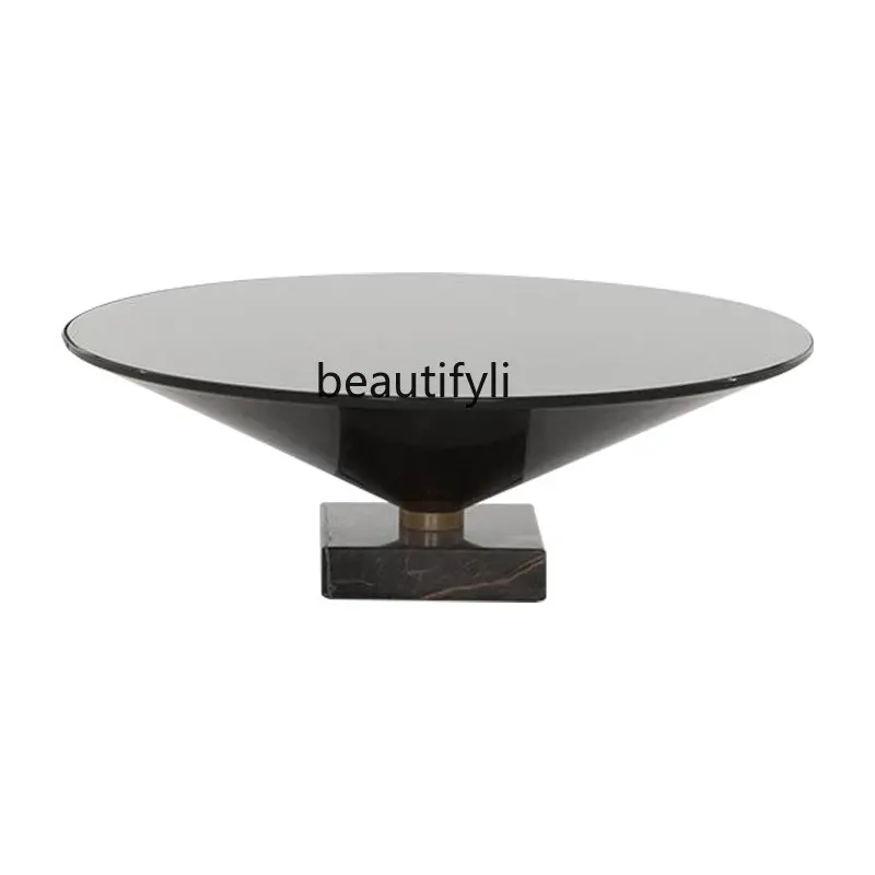 

Light Luxury Metal Funnel Coffee Table Living Room Side Table Marble Tempered Glass Size round Combination