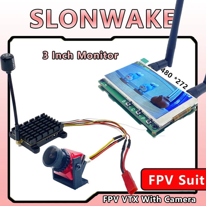 

SLONWAKE FPV Аналоговый 48-канальный 2,4-дюймовый монитор 480*272 Экран видеодисплея с передатчиком 1,6 Вт VTX и камерой 1500TVL для RC Drond