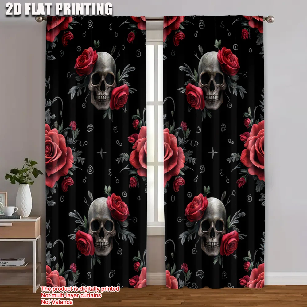 

2pc, Window Drapes Skeleton and Rose Versatile Polyester,Without Electricity Festive Wall Decor Perfect for bedroom living room