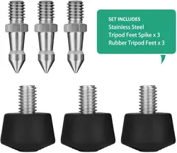 3 Sets of Tripod Rubber Feet Universal Anti-Slip & 3 sets Tripod Spike Feet Stainless Steel, 3/8 Thread Tripod Replacement Parts