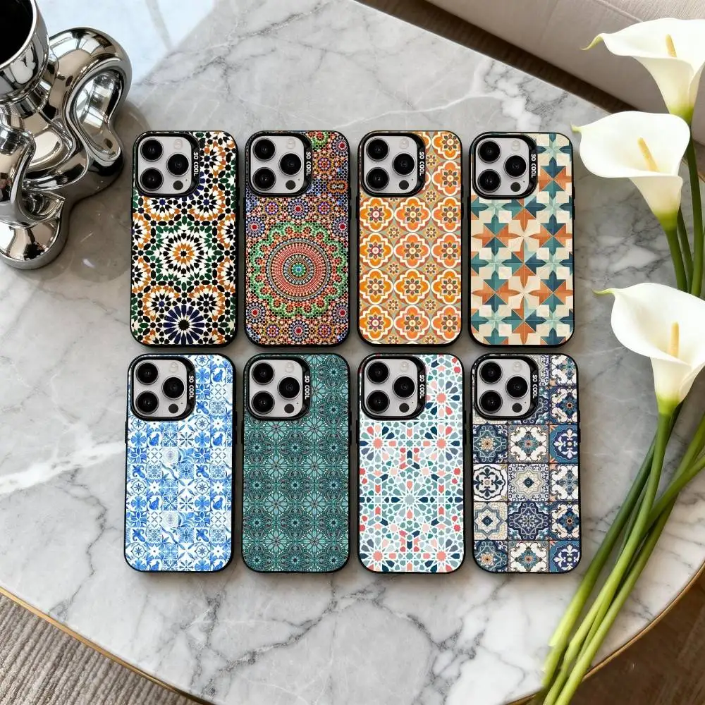 

T-Tile M-Moroccan Cool Art Phone Case For iPhone17,16,15,14,13,12,11 Plus,Pro Max Black Candy silver phone case