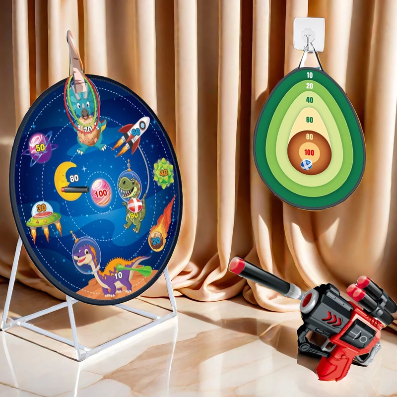 3 in 1 Scoring Shooting Target Set with Two Toy Guns Darts Throwing Sticky Balls Indoor and Outdoor Foldable Target Kids Gift