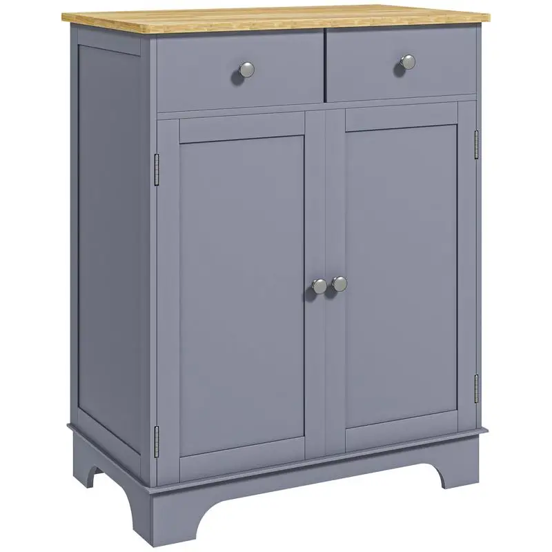 Double Door Buffet Cabinet, Kitchen Storage Sideboard with 2 Drawers, Adjustable Shelf for Living Room and Hallway, Gray Coffee